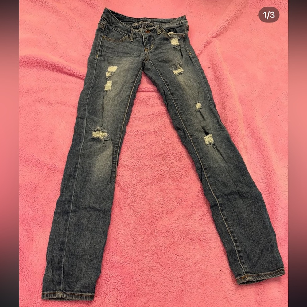 American Eagle Outfitters Dark Blue Distressed Skinny Jeans